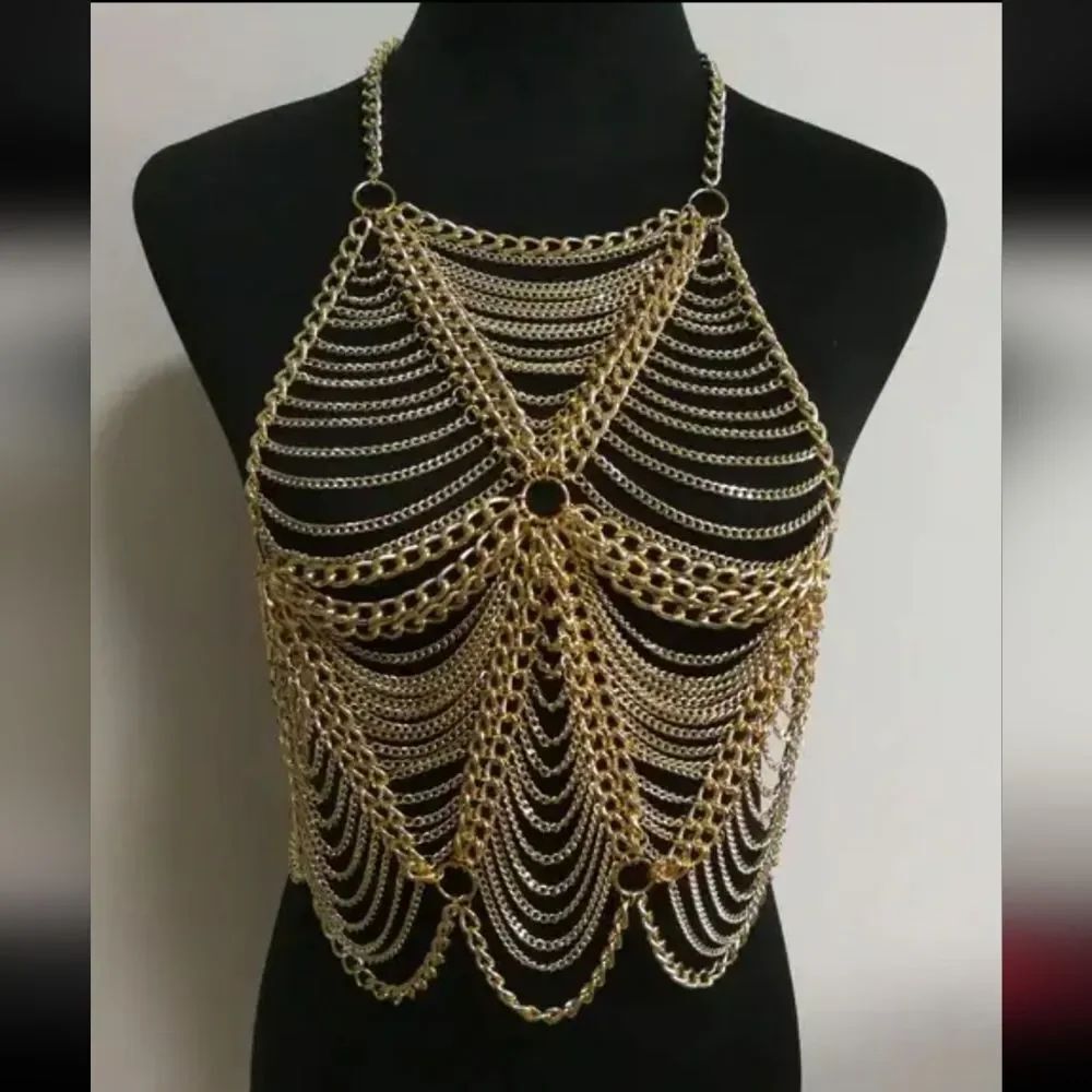 NWOT Y2K Gold BodyChain Halter Top
